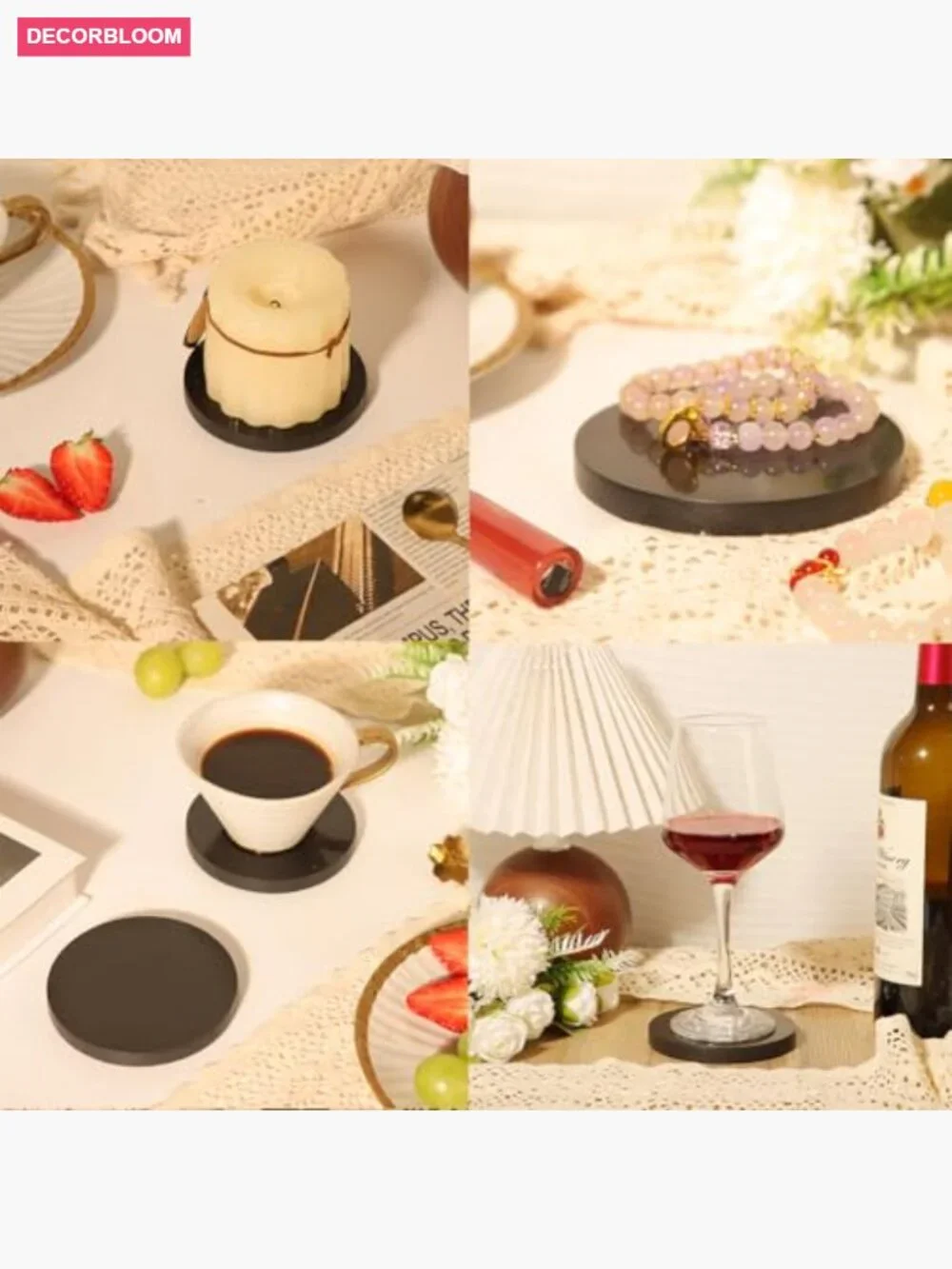 Set of 4 Stone Coasters for Drinks, Bar & Home Decor